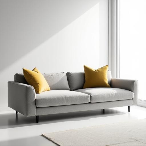 Divano moderno a tre posti in tessuto grigio chiaro, collezione Milano, perfetto per un soggiorno contemporaneo.