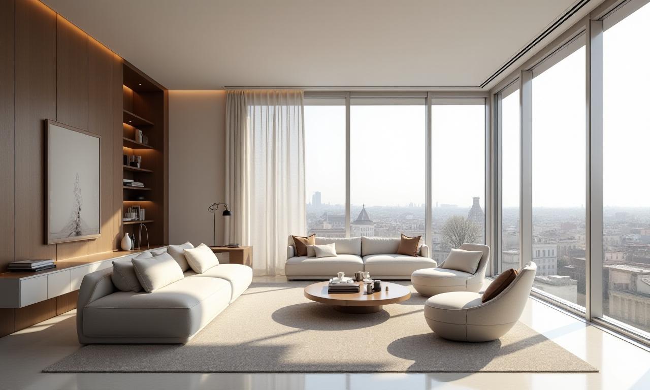 Interni raffinati di un attico moderno a Brera, Milano, con design minimalista e finestre panoramiche.